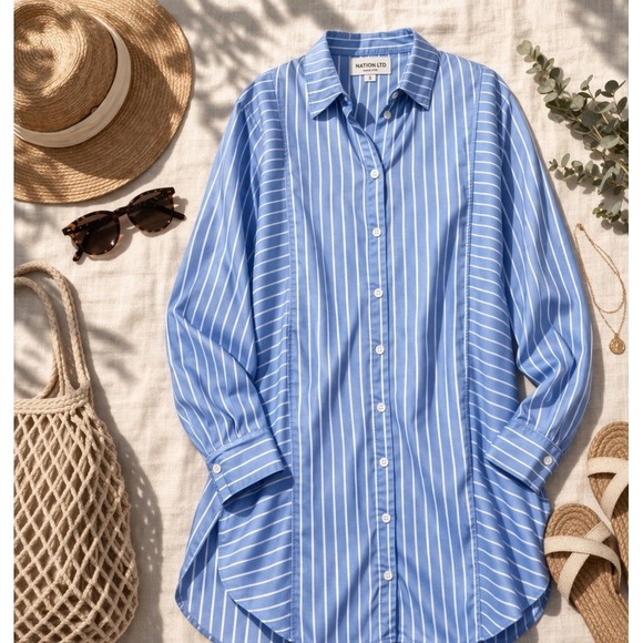 Nation LTD Tops - Nation LTD Button Down Shirt Dress S Pima Cotton Cover Up Coastal Resort Wear